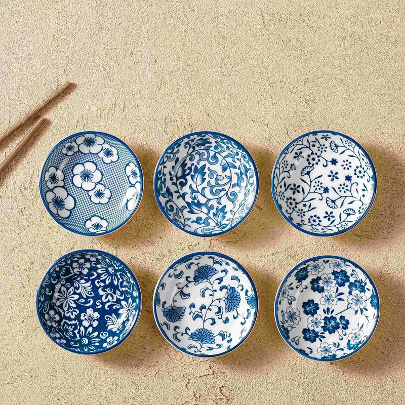 Vintage Blue & White Ceramic Bowl Set – 6 Pieces