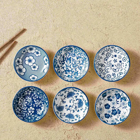 Vintage Blue & White Ceramic Bowl Set – 6 Pieces