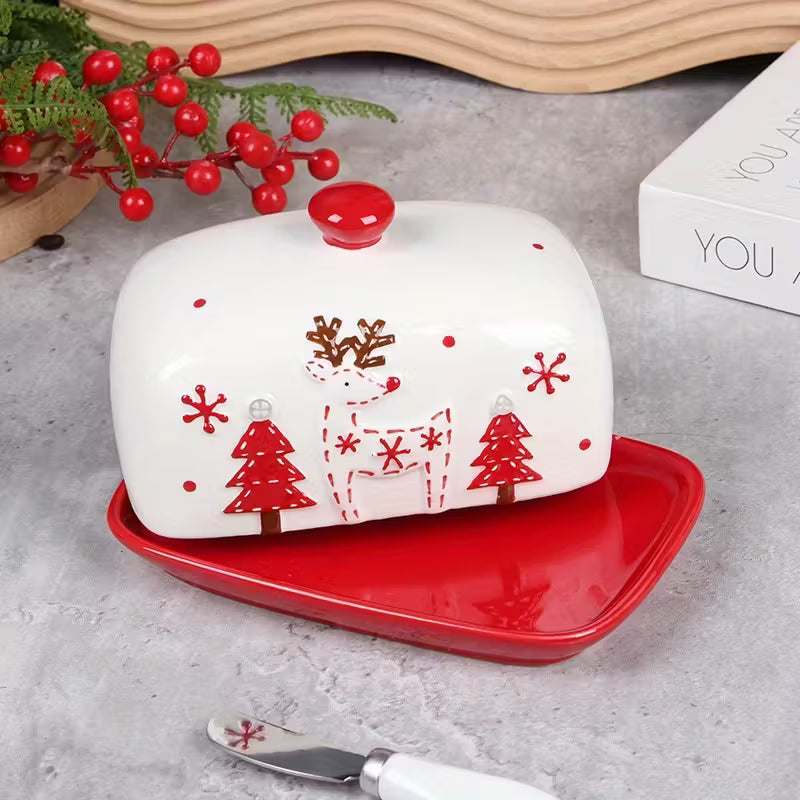 Christmas Charm Ceramic Butter Dish