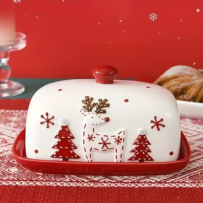 Christmas Charm Ceramic Butter Dish
