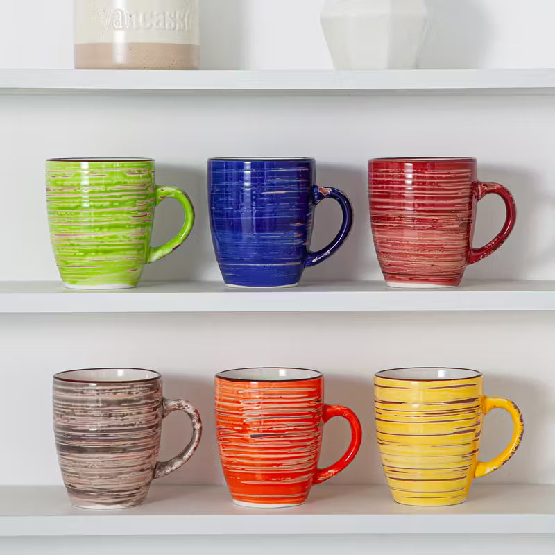 Rustic Chic Ceramic Mug Set – 6 Pieces (375 ml)