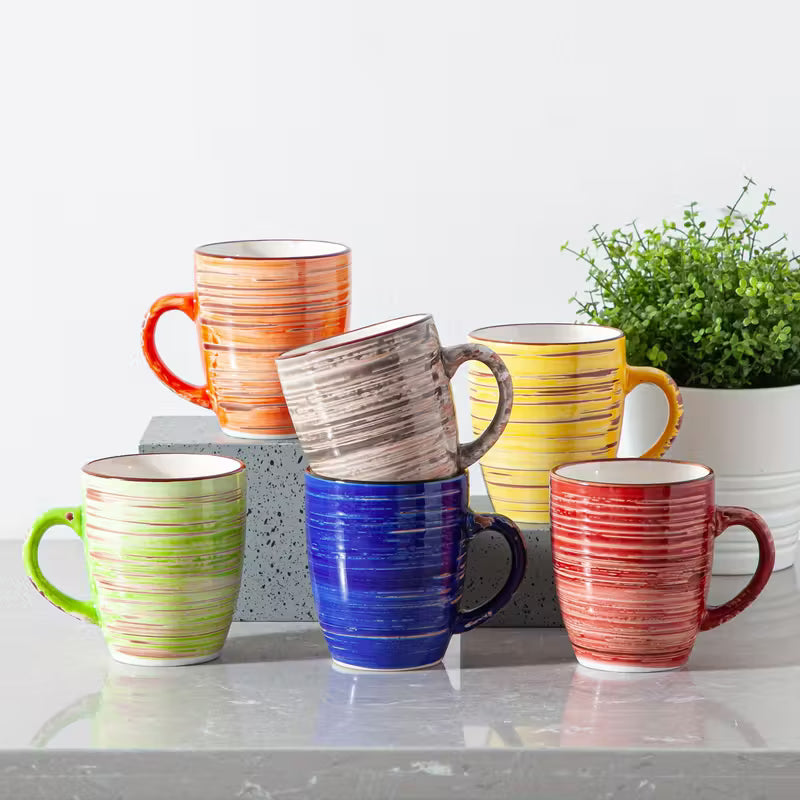 Rustic Chic Ceramic Mug Set – 6 Pieces (375 ml)