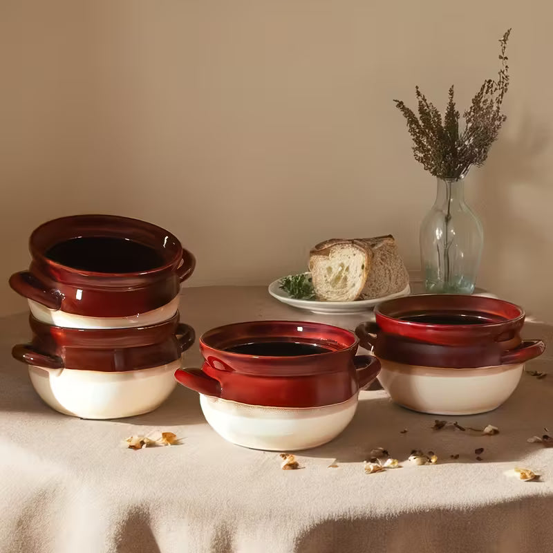 Artisan Deep Oval Ceramic Soup & Baking Bowls-Set of 4