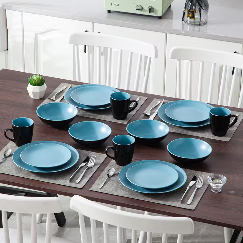 Matte Blue Stoneware Dinnerware Set – 16 Pieces