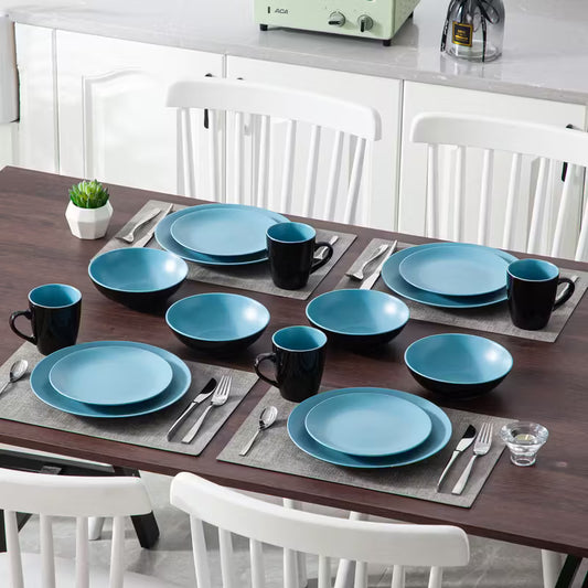 Matte Blue Stoneware Dinnerware Set – 16 Pieces