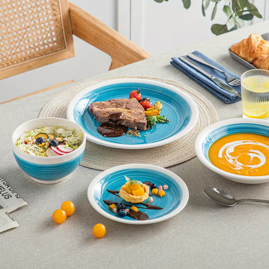 Ocean Mist Blue Stoneware Dinnerware Set – 16 Pieces