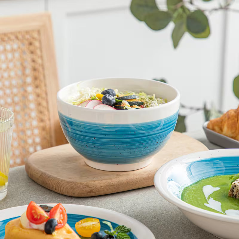 Ocean Mist Blue Stoneware Dinnerware Set – 16 Pieces