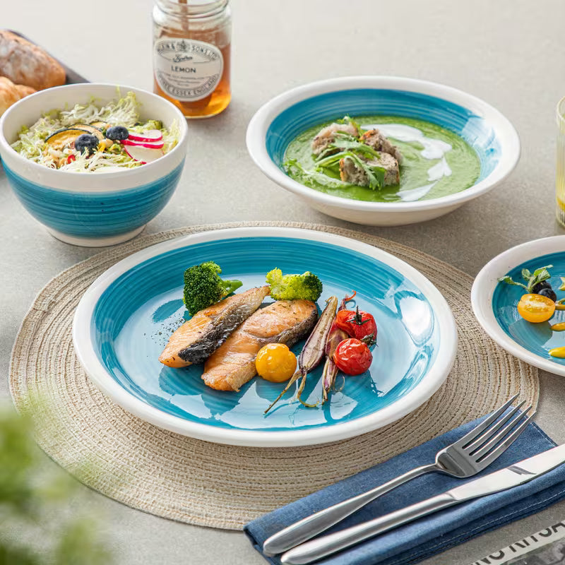 Ocean Mist Blue Stoneware Dinnerware Set – 16 Pieces