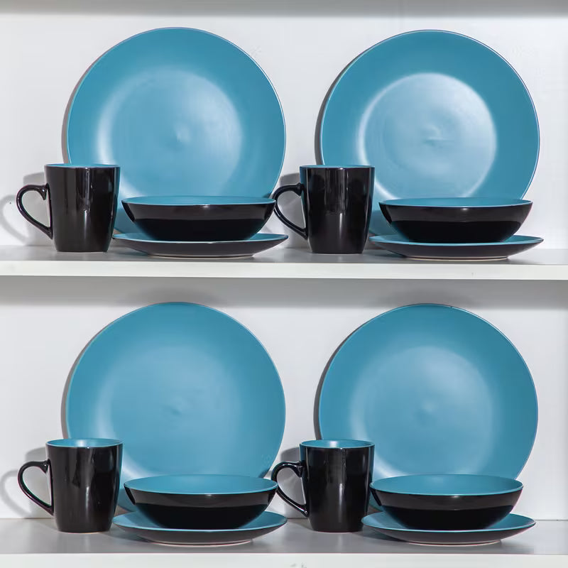 Matte Blue Stoneware Dinnerware Set – 16 Pieces