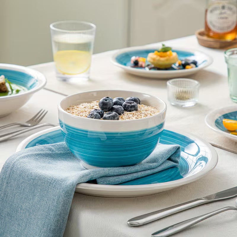 Ocean Mist Blue Stoneware Dinnerware Set – 16 Pieces