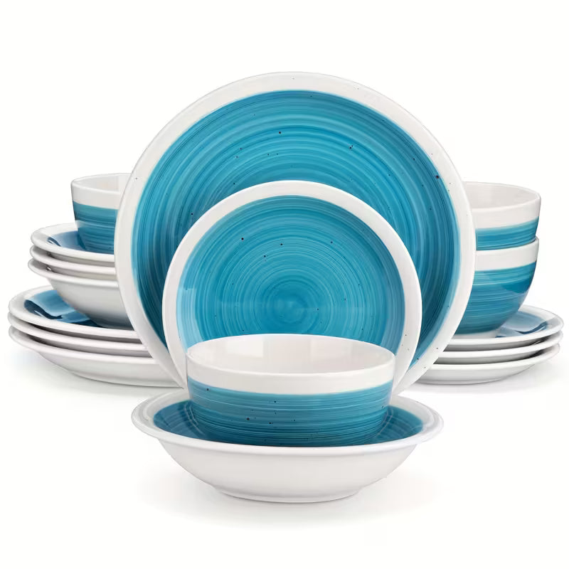 Ocean Mist Blue Stoneware Dinnerware Set – 16 Pieces